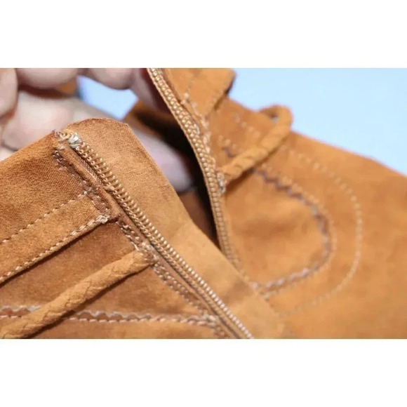 Bamboo Brown Suede Fringed Ankle Boots-Side Zip-Size 10 - Picture 7 of 11